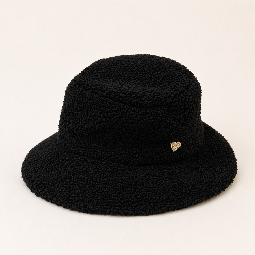 Juicy Couture Y2K Bucket Hat Women's One Size Black Fuzzy Rhinestone Heart